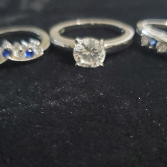 Vintage Nevada Silver CZ & Sapphires 3 Piece Wedding Ring 7 - Picture 5 of 5